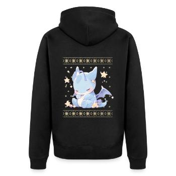 Kawaii Drachen im Ugly Christmas Sweater Style - Unisex Premium Bio Zip Hoodie - Schwarz - Hinten - Nico (187cm)