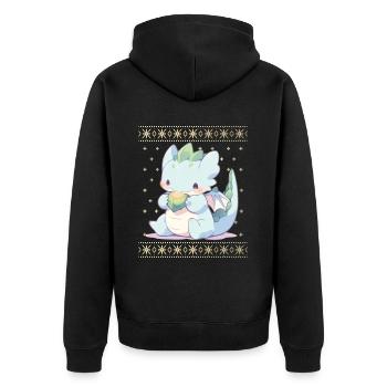 Kawaii Drachen im Ugly Christmas Sweater Style - Unisex Premium Bio Zip Hoodie - Schwarz - Hinten - Nico (187cm)