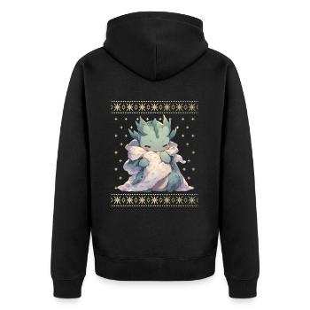 Kawaii Drachen im Ugly Christmas Sweater Style - Unisex Premium Bio Zip Hoodie - Schwarz - Hinten - Nico (187cm)