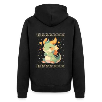 Kawaii Drachen im Ugly Christmas Sweater Style - Unisex Premium Bio Zip Hoodie - Schwarz - Hinten - Nico (187cm)