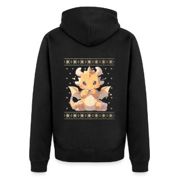 Kawaii Drachen im Ugly Christmas Sweater Style - Unisex Premium Bio Zip Hoodie - Schwarz - Hinten - Nico (187cm)
