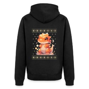Kawaii Drachen im Ugly Christmas Sweater Style - Unisex Premium Bio Zip Hoodie - Schwarz - Hinten - Nico (187cm)