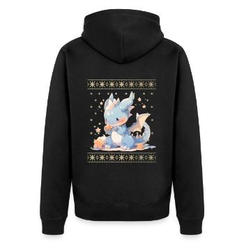 Kawaii Drachen im Ugly Christmas Sweater Style - Unisex Premium Bio Zip Hoodie - Schwarz - Hinten - Nico (187cm)