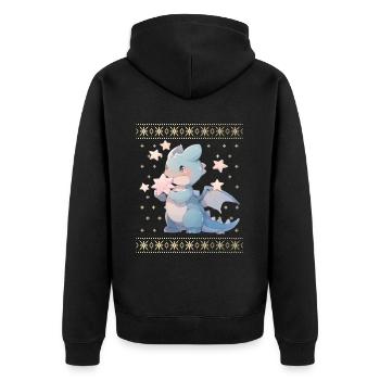 Kawaii Drachen im Ugly Christmas Sweater Style - Unisex Premium Bio Zip Hoodie - Schwarz - Hinten - Nico (187cm)