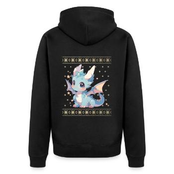 Kawaii Drachen im Ugly Christmas Sweater Style - Unisex Premium Bio Zip Hoodie - Schwarz - Hinten - Nico (187cm)