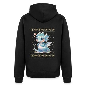 Kawaii Drachen im Ugly Christmas Sweater Style - Unisex Premium Bio Zip Hoodie - Schwarz - Hinten - Nico (187cm)