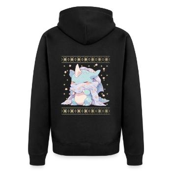 Kawaii Drachen im Ugly Christmas Sweater Style - Unisex Premium Bio Zip Hoodie - Schwarz - Hinten - Nico (187cm)