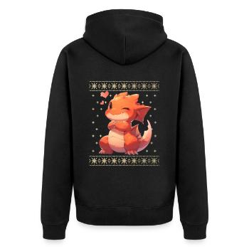 Kawaii Drachen im Ugly Christmas Sweater Style - Unisex Premium Bio Zip Hoodie - Schwarz - Hinten - Nico (187cm)