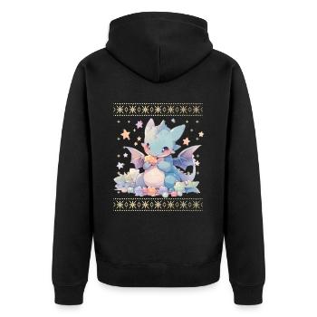 Kawaii Drachen im Ugly Christmas Sweater Style - Unisex Premium Bio Zip Hoodie - Schwarz - Hinten - Nico (187cm)