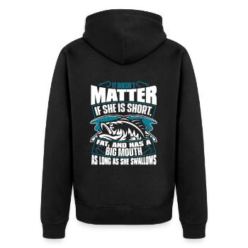 As Long As She Swallows Spinnfischer - Unisex Premium Bio Zip Hoodie - Schwarz - Hinten - Nico (187cm)