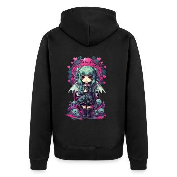 Kawaii Anime Chibi Demon Girl Pastel Goth - Unisex Premium Organic Zip Hoodie - black - Back - Nico (187cm)