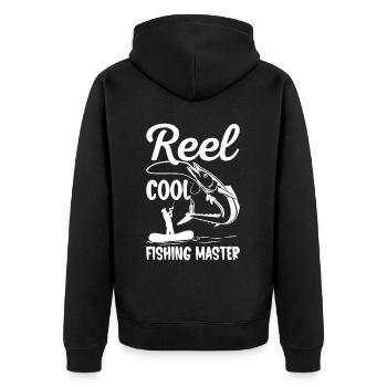 Reel Cool Fishing Master Cool Fisherman Fishing - Unisex Premium Bio Zip Hoodie - Schwarz - Hinten - Nico (187cm)