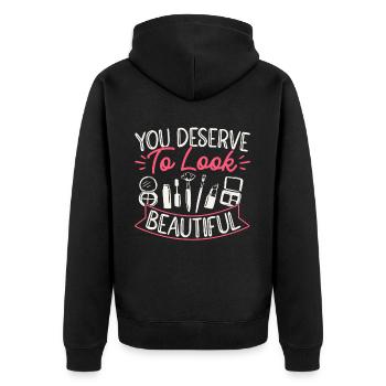 Beautician You Deserve To Look - Unisex Premium Bio Zip Hoodie - Schwarz - Hinten - Nico (187cm)