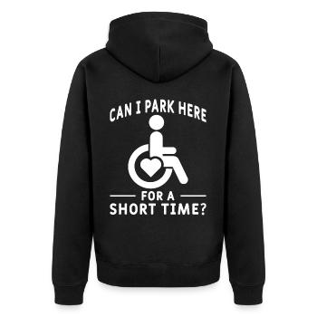 Amputation Überlebende Behinderten Rollstuhlkostüm - Unisex Premium Bio Zip Hoodie - Schwarz - Hinten - Nico (187cm)