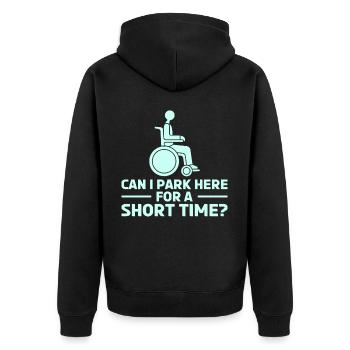 Amputation Überlebende Behinderten Rollstuhlkostüm - Unisex Premium Bio Zip Hoodie - Schwarz - Hinten - Nico (187cm)