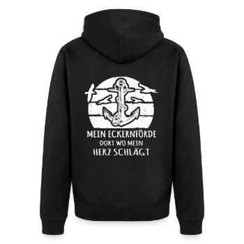 Eckernförde Sprüche Eckernförder - Unisex Premium Bio Zip Hoodie - Schwarz - Hinten - Nico (187cm)