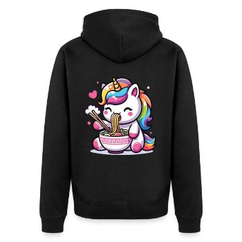 A kawaii unicorn eating a bowl of ramen - Unisex Premium Organic Zip Hoodie - black - Back - Nico (187cm)