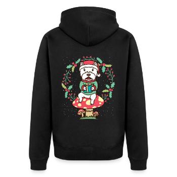 West Highland White Terrier Dog Christmas Wreath - Unisex Premium Organic Zip Hoodie - black - Back - Nico (187cm)
