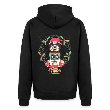 Sheepadoodle Dog on Mushroom Christmas Wreath - Unisex Premium Organic Zip Hoodie - black - Back - Nico (187cm)