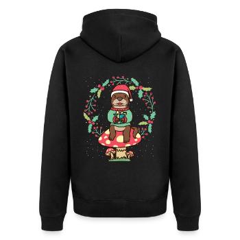 Otter On Mushroom Christmas Wreath Xmas Sea Otter - Unisex Premium Organic Zip Hoodie - black - Back - Nico (187cm)