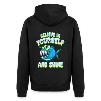 Be you! Selbstvertrauen, positiv Denken Motivation - Unisex Premium Bio Zip Hoodie - Schwarz - Hinten - Nico (187cm)
