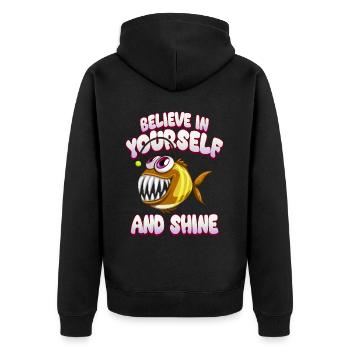Be you! Selbstvertrauen, positiv Denken Motivation - Unisex Premium Bio Zip Hoodie - Schwarz - Hinten - Nico (187cm)