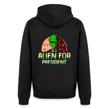 Alien, UFO, UAP, Space, Weltraum Flugobjekt - Unisex Premium Bio Zip Hoodie - Schwarz - Hinten - Nico (187cm)