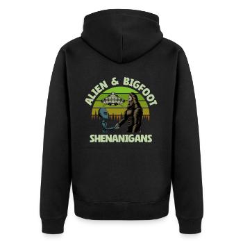 Alien, UFO, UAP, Space, Weltraum Flugobjekt - Unisex Premium Bio Zip Hoodie - Schwarz - Hinten - Nico (187cm)