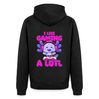 Gaming, Axolotl, Zocken, Videospiel, Einhorn Gamer - Unisex Premium Bio Zip Hoodie - Schwarz - Hinten - Nico (187cm)