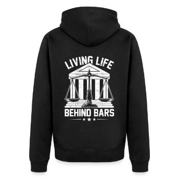 Lustiger Jurastudent Jurastudium Zukünftiger Juris - Unisex Premium Bio Zip Hoodie - Schwarz - Hinten - Nico (187cm)