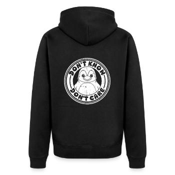 Pinguin Witzig Dont Know Dont Care - Unisex Premium Bio Zip Hoodie - Schwarz - Hinten - Nico (187cm)