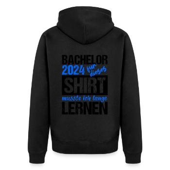 Bachelor 2024 Lange Genug Gelernt Lasst Uns Feiern - Unisex Premium Bio Zip Hoodie - Schwarz - Hinten - Nico (187cm)