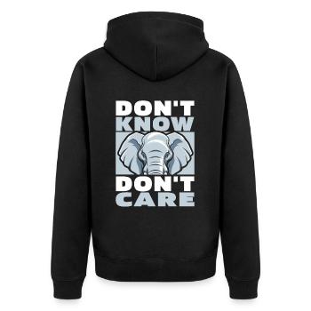 Elefant Witzig Dont Know Dont Care - Unisex Premium Bio Zip Hoodie - Schwarz - Hinten - Nico (187cm)