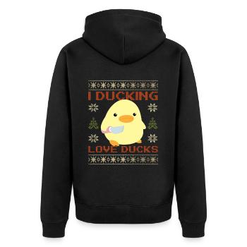 Duck With Knife Meme - I love Ducks Ugly Christmas - Unisex Premium Organic Zip Hoodie - black - Back - Nico (187cm)