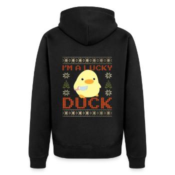 Duck with Knife Meme - Lucky Duck Ugly Christmas - Unisex Premium Organic Zip Hoodie - black - Back - Nico (187cm)