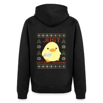 Duck with Knife Meme Duckin' around Ugly Christmas - Unisex Premium Organic Zip Hoodie - black - Back - Nico (187cm)
