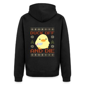Duck With Knife Meme - Duck Off Ugly Christmas - Unisex Premium Organic Zip Hoodie - black - Back - Nico (187cm)