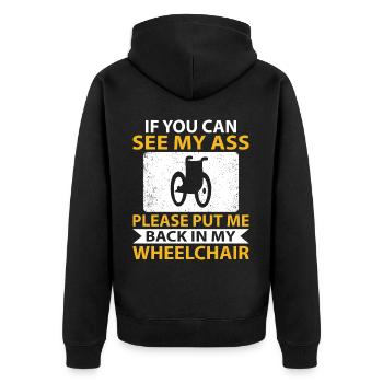 Amputation Überlebende Behinderten Rollstuhlkostüm - Unisex Premium Bio Zip Hoodie - Schwarz - Hinten - Nico (187cm)