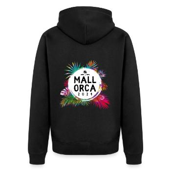 Mallorca 2024 Bunt - Unisex Premium Bio Zip Hoodie - Schwarz - Hinten - Nico (187cm)