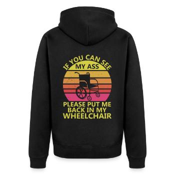 Amputation Überlebende Behinderten Rollstuhlkostüm - Unisex Premium Bio Zip Hoodie - Schwarz - Hinten - Nico (187cm)