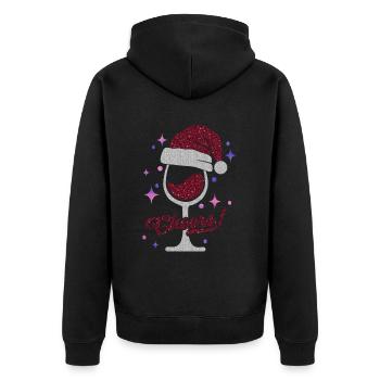 Winterlicher Weingenuss Weinglas mit Mütze - Unisex Premium Bio Zip Hoodie - Schwarz - Hinten - Nico (187cm)