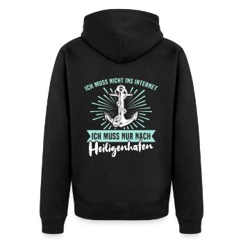 Lustige Heiligenhafen Sprüche - Unisex Premium Bio Zip Hoodie - Schwarz - Hinten - Nico (187cm)