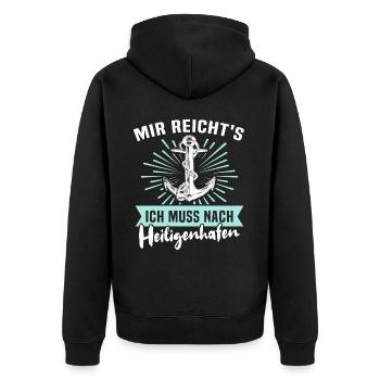 Heiligenhafen Sprüche - Unisex Premium Bio Zip Hoodie - Schwarz - Hinten - Nico (187cm)