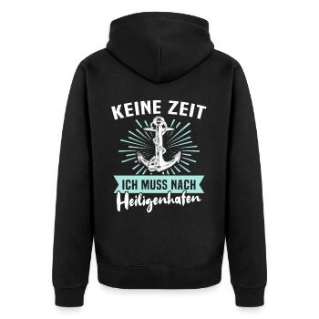 Heiligenhafen Sprüche - Unisex Premium Bio Zip Hoodie - Schwarz - Hinten - Nico (187cm)