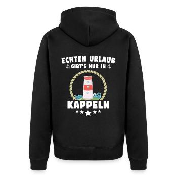 Kappeln Urlaub Souvenir - Unisex Premium Bio Zip Hoodie - Schwarz - Hinten - Nico (187cm)