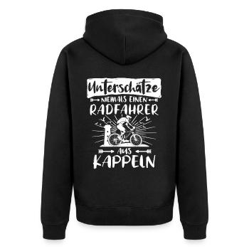 Kappeln Fahrradfahrer Kappelner - Unisex Premium Bio Zip Hoodie - Schwarz - Hinten - Nico (187cm)