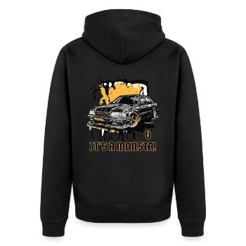 Ein monstercooles Monstar Tuning Auto - Unisex Premium Bio Zip Hoodie - Schwarz - Hinten - Nico (187cm)