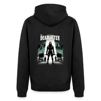 Horrifying Deadlifter Bodybuilding Workout - Unisex Premium Bio Zip Hoodie - Schwarz - Hinten - Nico (187cm)