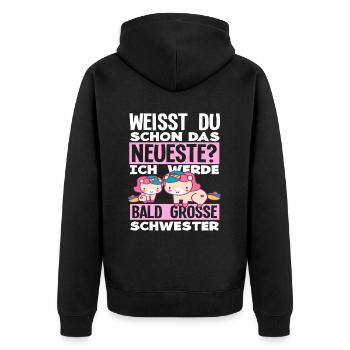 Ich werde Bald große Schwester Geburt Schwanger - Unisex Premium Bio Zip Hoodie - Schwarz - Hinten - Nico (187cm)