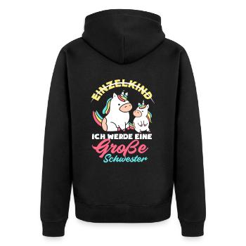 Einzelkind Ich werde große Schwester Geburt - Unisex Premium Bio Zip Hoodie - Schwarz - Hinten - Nico (187cm)